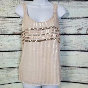 White House Black Market Beige Sequin Tank Top Size S
